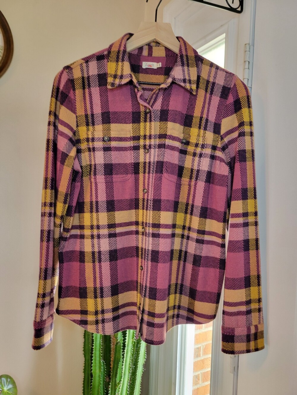 Faherty Legend Plaid Button Down Soft Purple Sweater Shirt, Size Womens Medium